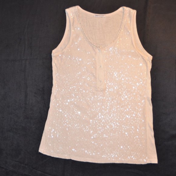 Made in Italy full sequin front nude henley camisole size S - Picture 2 of 15